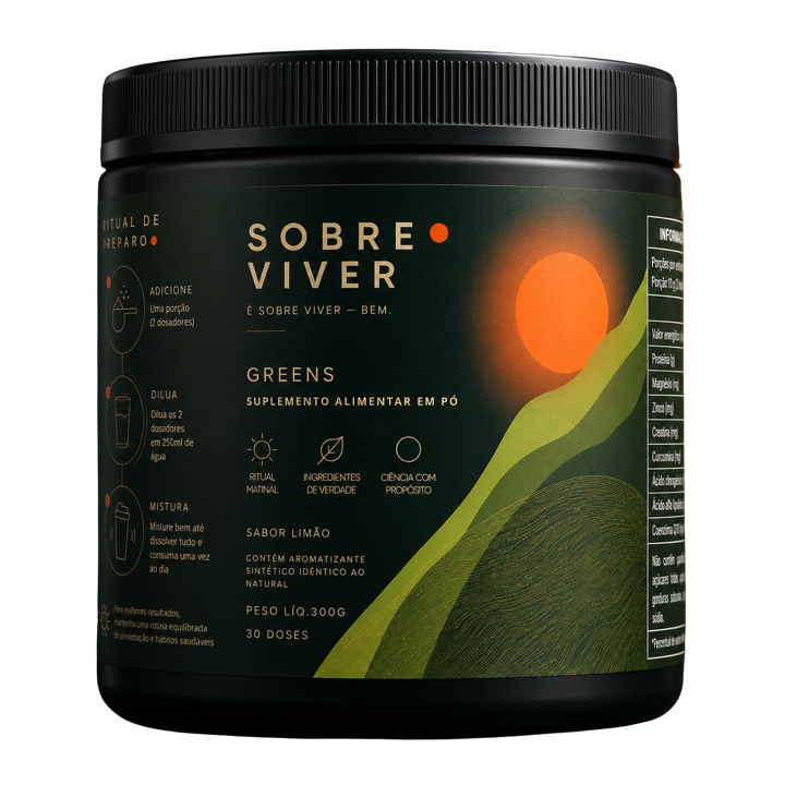 Sobre Viver Greens — suplemento alimentar em pó, sabor limão